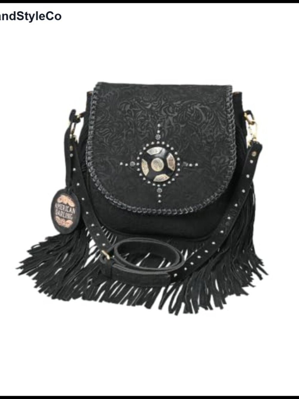 Embossed Leather Fringe Crossbody Bag Studded Concho Western
